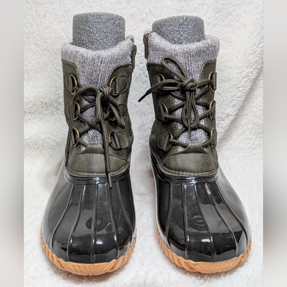 Sporto Women's SZ 8 Lauren Waterproof Leather Green Gray Rain Winter Duck Boots